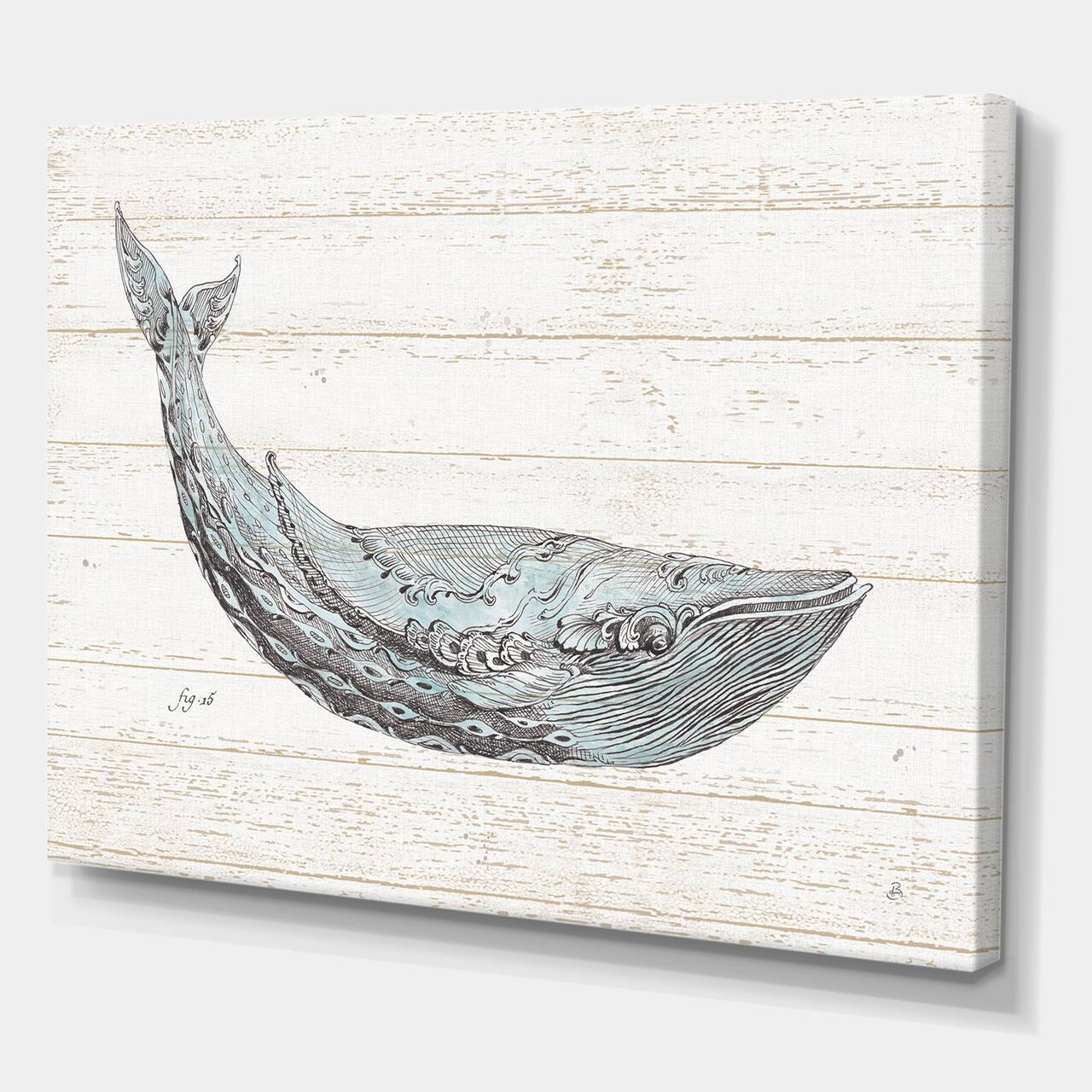Designart - Blue Whale Watercolor - Nautical & Coastal Gallery-wrapped Canvas